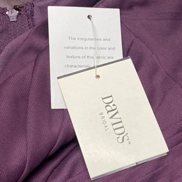 David’s Bridal Bridesmaid Dress Women's 14 Plum Short Mesh Cowl Back $129.95 NWT - Picture 16 of 16